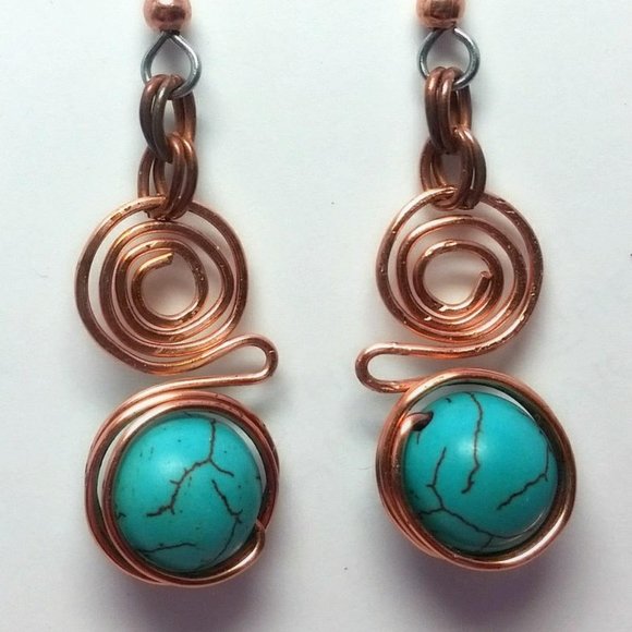 Hand Made Copper Spiral Earrings - Picture 4 of 4